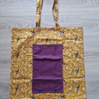 Sac de courses pliable tissu hirondelles sur fond ocre