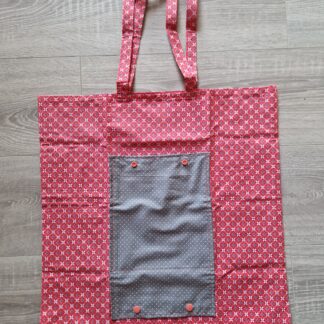 Sac de courses pliable tissu rouge et gris