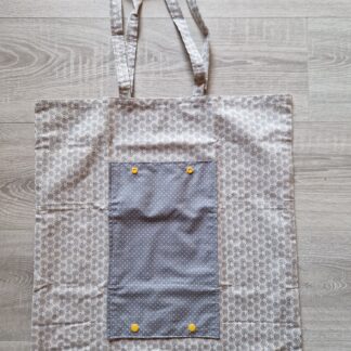 Sac de courses pliable tissu gris et jaune